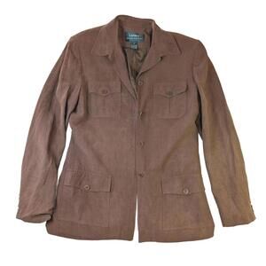 Ralph Lauren Women’s Size 4 Brown Silk & Linen Button Up Blazer Jacket